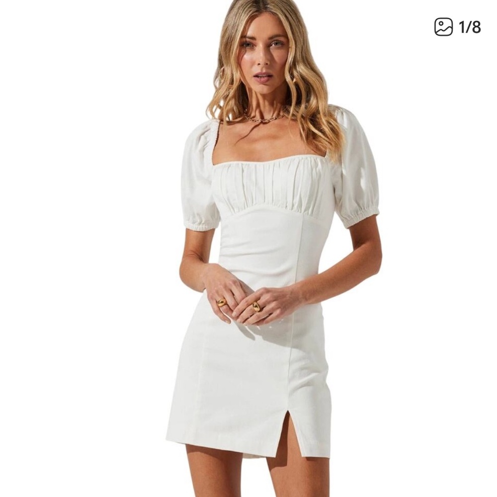Astr White Mini Dress with Puff Sleeves